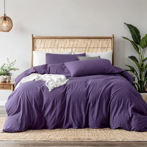 FEDALI HOME Purple Duvet Cover King Size - Pre-Washed Bedding - 160 GSM Ultra Soft Duvet Cover Set with 2 Pillow Shams - 3 Pieces(Cover Only, No Insert)