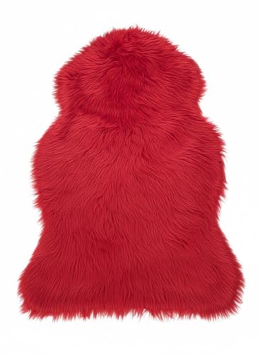 Kampala Hill Luxury Faux Rabbit Fur Rug With Suede Backing Area Rug Plush Soft Accent Rug Red 60x90cm