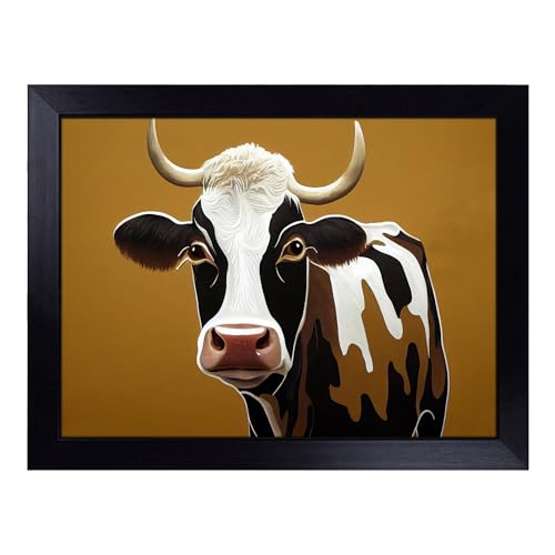 Lap Tray with Bean Bag Cushion, Charming Cow - Handmade in the UK, Raised Wooden Edge, Padded Cushion, Heat-Resistant Wipe-Clean Surface, for Meals, Laptops and Crafts