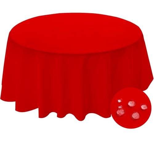 BYDOLL Table Cloth Round 60 Inch Tablecloth Fits Max50 Inch Diameter Top,Red Washable Outdoor Winkle and Stain Resistant Spillproof Polyester Tablecloths for Round Tables Party Cover