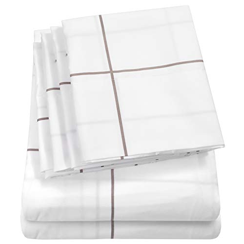 Sweet Home Collection Queen 6 Piece 1500 Supreme Collection Fine Brushed Microfiber Deep Pocket Queen Sheet Set Bedding - 2 Extra Pillow Cases, Great Value, Window Pane White
