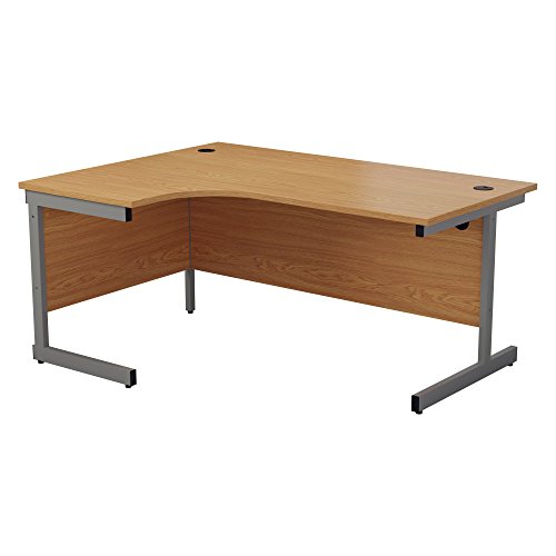 Office Hippo Heavy Duty Corner Desk, Strong & Reliable Workstation, Integrated Cable Ports, PC Desk For Office or Home - Oak Top / Silver Frame
