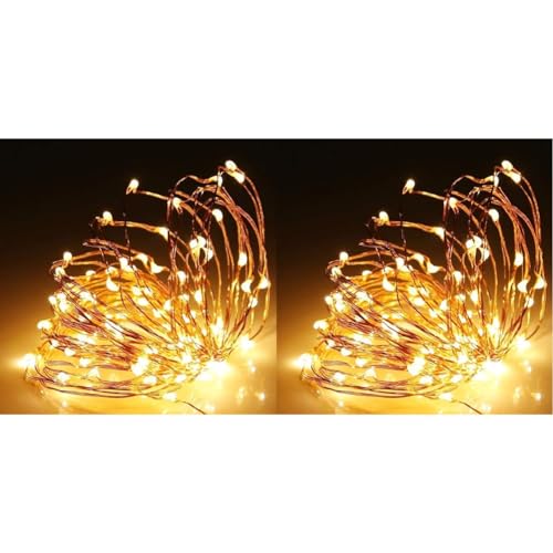 SHATCHI 2M Long 20 Warm White LED Lights Micro Rice Silver Copper Wire Indoor Battery Operated Firefly String Fairy Lights Wedding Party Christmas Decorations Home Bedroom Décor (Pack of 2)