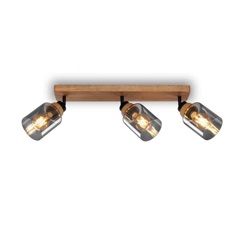 BRILONER - Ceiling Light, Lamp, Smoked Glass, Swivel, Living Room lamp, Bedroom lamp, Kitchen lamp, Black-Wood