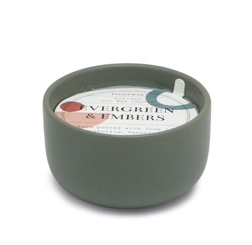 Paddywax Scented Candles Wabi Sabi Collection Fragrant Candle in Reusable Colorful Ceramic Bowl, 99g, Evergreen & Embers