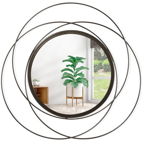 "HLFMVWE Circle Mirror for Wall with Iron Metal Wire Frame Wall-Mounted Mirror for Home Decor Living Room Bedroom Bathroom Entryway Large Brass 24"" x 24"""