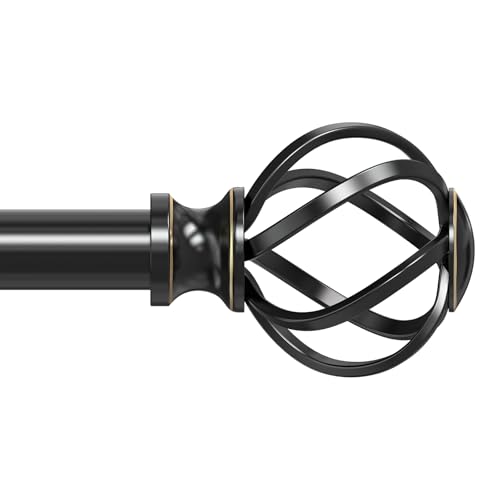 "Curtain Rods for Windows 28 to 48 Inch(2.3-4 Feet),3/4"" Diameter Black Drapery Rods with Twisted Cage Finials,Size:18-45 Inch,Matte Black"