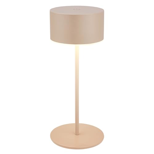 BRILONER - Rechargeable LED Table Lamp IP44 with Touch, Dimmable, Light Edge, LED, Cordless, 8X18 cm, Beige