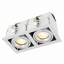 National Lighting Garrix Silver Twin Adjustable Tilt GU10 LED Mains Voltage Robust Recessed Indoor Ceiling Boxed Downlight