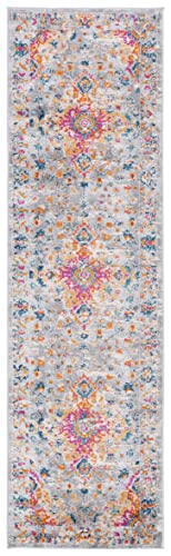Safavieh Boho Rug for Living Room, Dining Room, Bedroom - Madison Collection, Short Pile, in Grey and Fuchsia, 69 x 244 cm