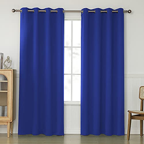 KEQIAOSUOCAI Bedroom Royal Blue Window Curtains 84 Inch Length - Grommet Top Thermal Insulated Room Darkening Drapes for Living Room, Set of 2, 52W x 84L