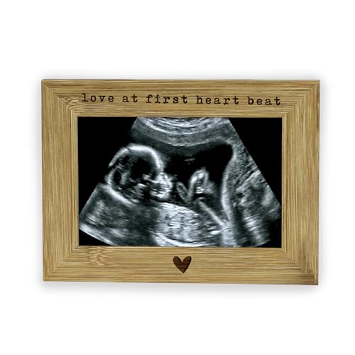 "eBuyGB Baby Scan Photo Frame, Love At First Heart Beat, New Parent Gift, Pregnancy Announcement Picture Frame, 4"" x 6"", Beige"