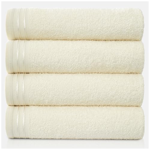 GC GAVENO CAVAILIA Large Towels Bath Sheet - Highly Absorbent Egyptian Cotton Towel Set - 4 Pack Extra Soft Large Bath Towel Cream - Quick Dry Bath Sheets - 450 GSM Washable Towels, 75 x 135 cm