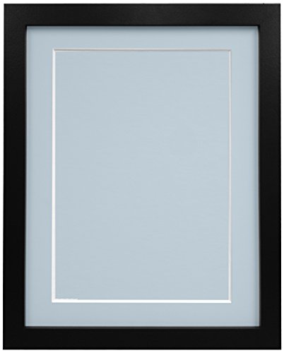 "FRAMES BY POST 25mm wide H7 Black Picture Photo Frame with Light Blue Grey Mount and Backing Board 6""x4"" for Pic Size 4""x3"""