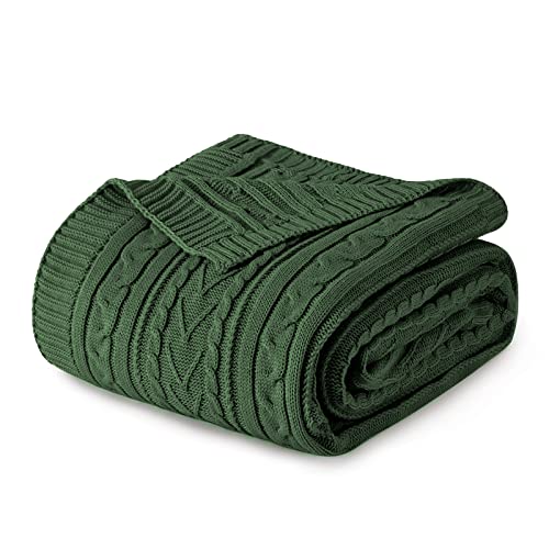 "Aormenzy Forest Green Cable Knit Throw Blanket Queen Size for Bed Couch Sofa, Super Soft Cozy Knitted Blanket 90"" x 90"" Bed Blankets Full Size"