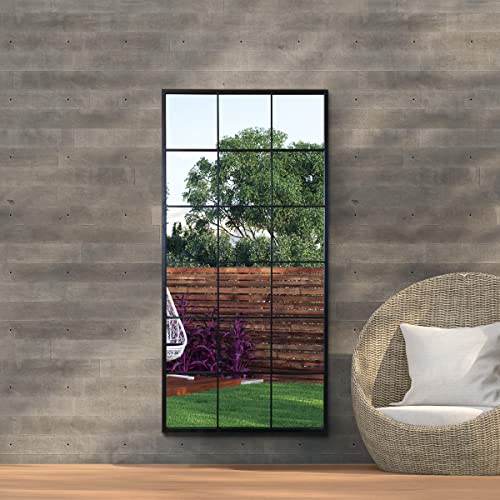 "MirrorOutlet The Genestra - Black Modern Window Garden Full Length Wall Mirror 69"" X 33"" (174CM X 85CM) Silver Mirror Glass with Black Metal Frame"