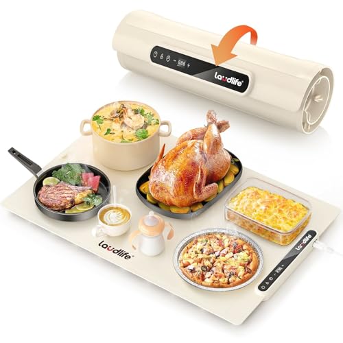 Laudlife Warming Mat for Food, 91??40cm, Cream, Fast Heat, Child Lock - Includes heat-resistant pad. Perfect for chafing dishes, buffet & parties. Easy to clean & store. 7 Temperature Modes.