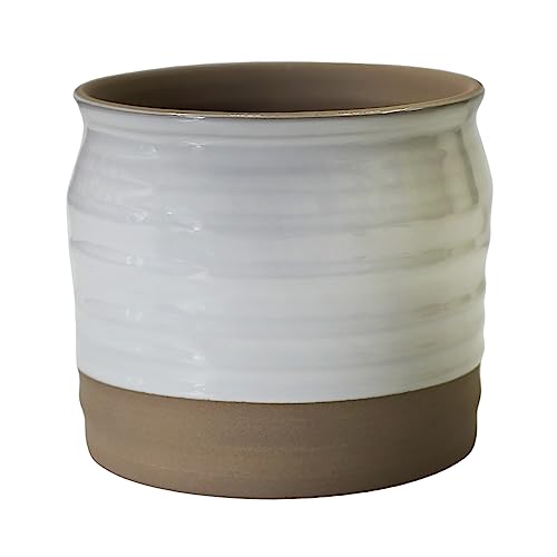 Ivyline Puro Lipped Gloss Ripple Planter in White - Waterproof and Premium Stoneware - Stylish Indoor Textured Ceramic Houseplant Pot - H17cm x D16cm