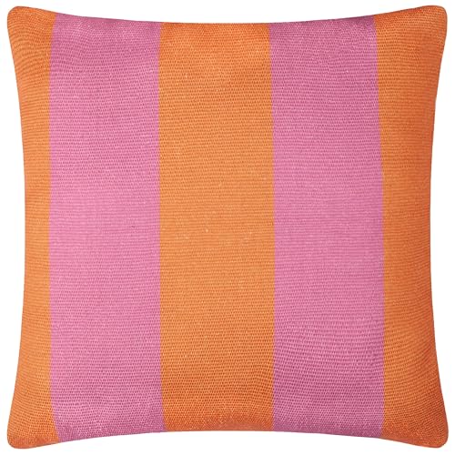 furn. Deck Stripe Woven Outdoor Cushion Cover – Reversible Bold Stripe Design, Heavy-Duty Fabric for Lasting Use (Orange/Pink, Cover Only, 59x59cm)