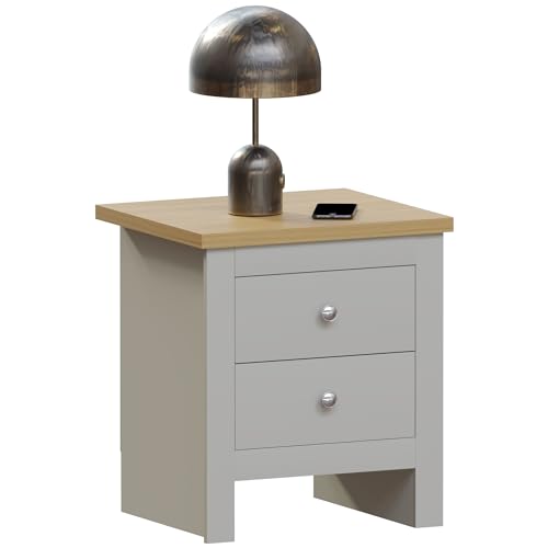 Vida Designs Arlington 2 Drawer Bedside Cabinet Chest of Drawers Table Storage Bedroom (Grey)