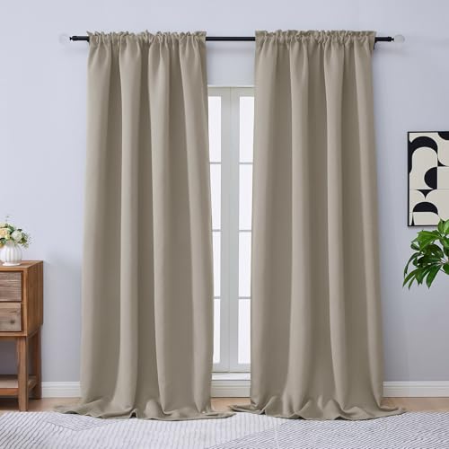 OVZME Stone Blackout Curtains 96 Inch Length 2 Panels Set, Solid Thermal Insulated Room Darkening Soft Fabric Privacy Curtains for Sliding Door, Dual Rod Pocket Window Drapes, 2x50Wx96L Inches