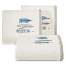 Design91 Terry Towel Cream Feathers Lace Cotton Bath Towel Bath Towel Bathroom Cute Soft 70 x 140 cm