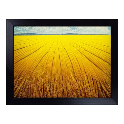 Lap Tray with Bean Bag Cushion, Contemporary Wheat Field - Handmade in the UK, Raised Wooden Edge, Padded Cushion, Heat-Resistant Wipe-Clean Surface, for Meals, Laptops and Crafts