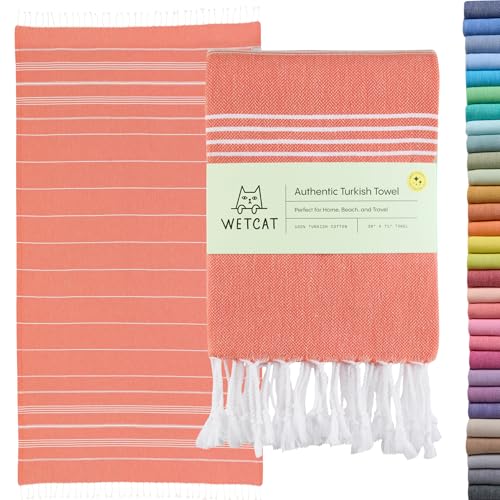 WETCAT Turkish Beach Towel Oversized 38x71 100% Cotton Sand Free Quick Dry Swim Extra Large Light Travel for Adults Gifts Accessories - Dark Coral