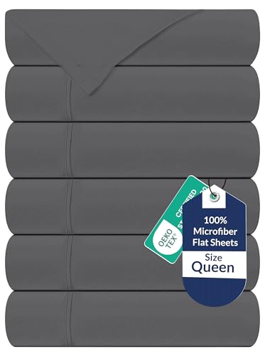 Royale Linens 6 Pack Flat Sheet Set - Top Sheet - Ultra Soft & Breathable - Brushed 1800 Microfiber - Wrinkle & Stain Resistant - Hotel Quality- Queen Flat Sheet Sold Separately (Queen, Grey)