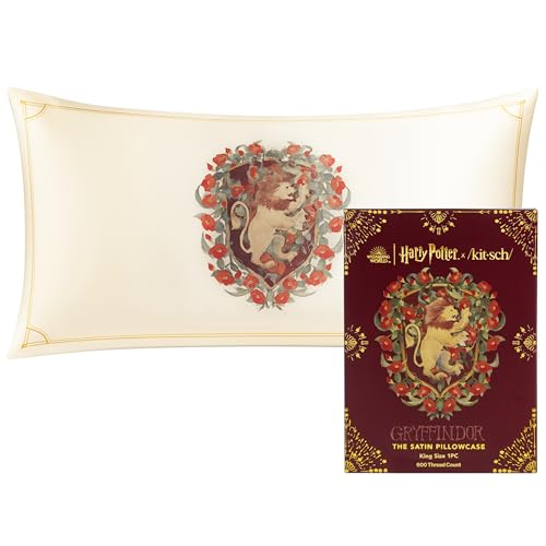 "Kitsch X Harry Potter Satin Pillow Case with Zipper Soft Hair Protection Cooling Pillow Case Machine Washable Wrinkle Free King Size 19"" x 36"""