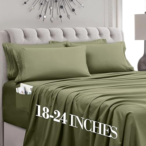 Mocassi Luxury 6-Piece Sheet Set, Ultra Soft 1800 Premium Hotel Quality Microfiber Sheet Set, Fits Mattresses Up to 18 to 24 Inches Extra Deep Pocket - Breathable and Secure Fit, Cal King, Sage Green