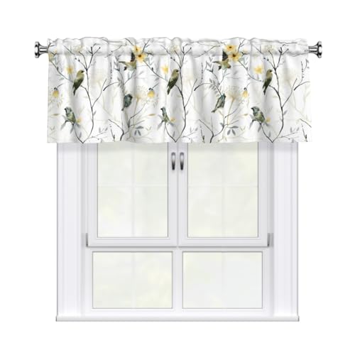 Cneztholim Bird Floral Curtain Valance for Kitchen Windows Spring Summer Vines Birds Short Curtains with Rod Pocket 54 x 18 Inch for Home Bathroom Living Room Decor
