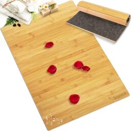 SereneLife Bamboo Bath Mat – Waterproof Foldable Shower Floor Rug, Natural Wood, Non-Slip Roll-Up Design with Multi-Panel Strips, Indoor Bathroom Use
