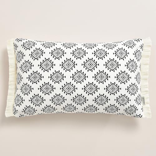 ROOM99 Amalfi 30 x 50 cm Decorative Cushion Cover Throw Cushion Cover Aesthetic Modern Bedroom Living Room Cotton with Fringes Decor White