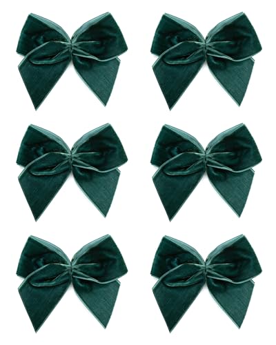 Italian Options Large Velvet Ribbon Bows, Self Adhesive Christmas Tree Bows for Crafting, Gift Wrap, Decorations, Wreaths, Cake D??cor, Crafts, Hair Bow, Floristry, Bottle Green, 6 Pack, 10 cm