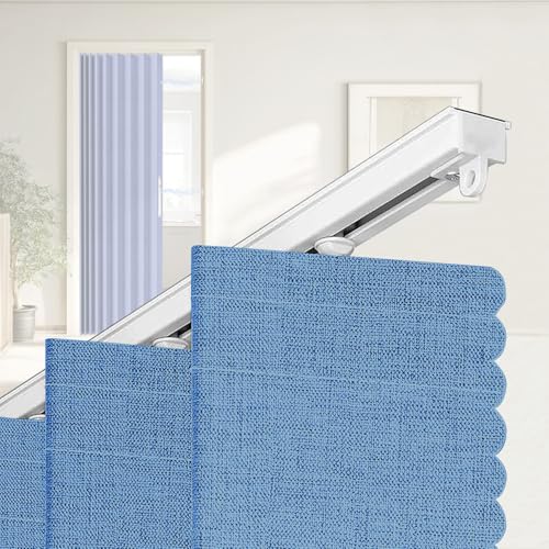 "Jilron 100% Blackout Accordion Door Curtain, Adhesive Curtain Track Included for Easy Installation Without Drilling, Blue - 72"" W x 78"" L"