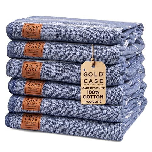 Gold CASE Turkish Beach Towel Set of 6 – 100% Cotton Large Turkish Bath Towels 70 x 38'' – LYCIA Oversized, Thin, Quick Dry & Sand Free Beach Towel – Lightweight Turkish Towels Set - Navy Blue