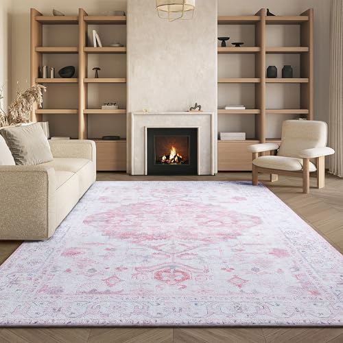 Safavieh Traditional Rug Ideal for High Traffic Areas - Machine Washable and Non Slip - Tucson Collection, Short Pile, in Beige and Red, 183 X 274 cm
