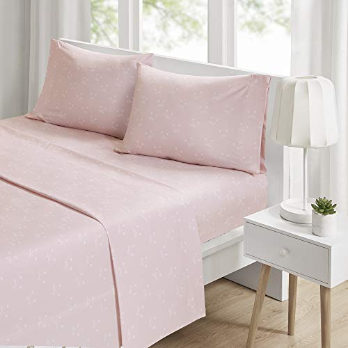 "Intelligent Design Microfiber Cozy Bed Sheet Set, Modern All Season Bedding & Pillowcases, Premium 14"" Elastic Pocket Fits up to 16"" Mattress, Queen Pink Cats 4 Piece"