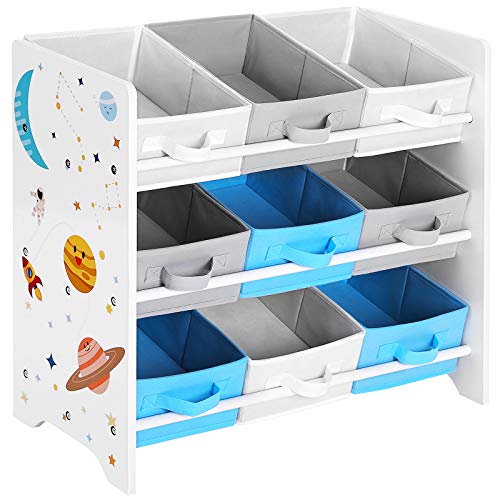 SONGMICS Children's Storage Shelf for Toys and Books, 9 Removable Non-Woven Fabric Boxes with Handles, for Children's Room, Playroom, Daycare, School, 62.5 x 29.5 x 60 cm, Space-Saving, White GKR33WT