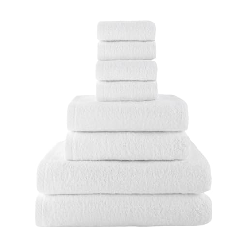 Top Towel Set of 8 Bath Towels - 2 x Shower Towels, 2 x Hands/Washbasin and 4 x Face or Bidet - 100% Soft Cotton 400 g/m² - Ideal for Modern and Stylish Bathroom
