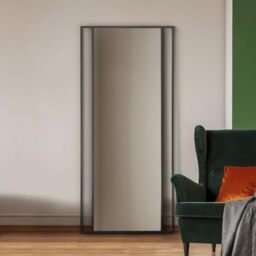 "MirrorOutlet The Fenestra - Black Modern Modern Leaner and Wall Mirror 79"" X 35"" (200CM X 90CM) Silver Mirror Glass with Black Metal Frame with Feature Edge. Landscape or Portrait"