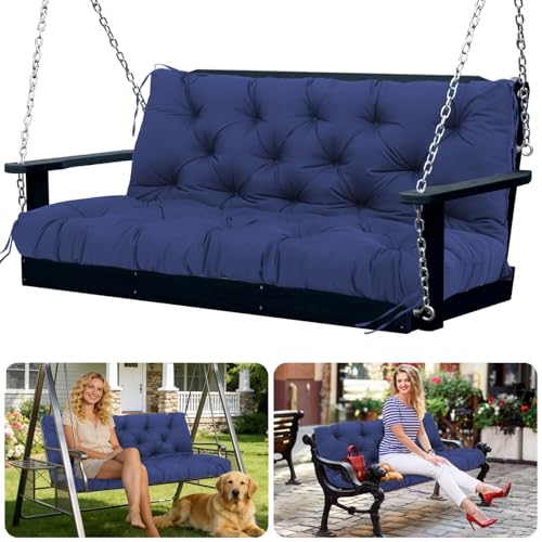 "Swing Cushions 2-3 Seater Replacement Waterproof Outdoor Porch Swing Cushion with Backrest Extra Thick 5"" Swing Bench Cushions for Outdoor Furniture Patio Garden Backyard (Navy Blue 60x40x5inch)"