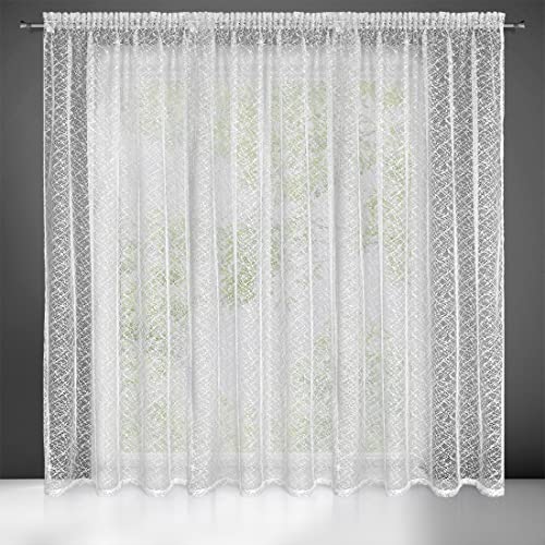 Eurofirany AMANDA Net Curtain with Rufflette Tape - 1 Pc, Window Curtain, Transparent, Sheer Curtain for Living Room Bedroom Children's Room Dining Room, W118 x L106, White