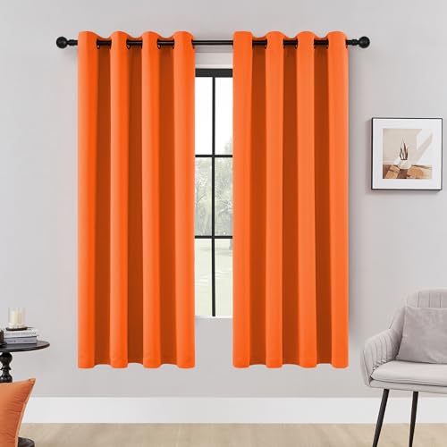 HUTO Blackout Curtain Panels 72 Inch - Window Treatment Energy Saving Thermal Insulated Solid Antique Copper Grommet Drapes for Living Room, 1 Pair, 52 by 72 Inch, Vibrant Orange