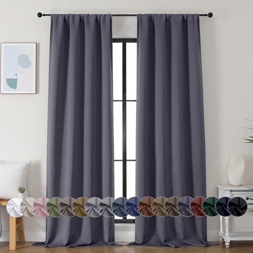 Simplebrand Ava Grey Blackout Curtains for Bedroom 90 Inches Long 2 Panels Set, Solid Privacy Energy Saving Living Room Window Treatment Curtains Blackout Drapes, W40 x L90 Inch, Grey