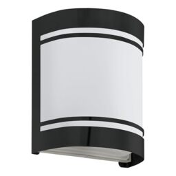 EGLO Outdoor Wall Light Cerno, External Porch Lighting, Waterproof Outside Lamp Made of Black Galvanized Steel and White Satinised Glass, E27 Socket, IP44