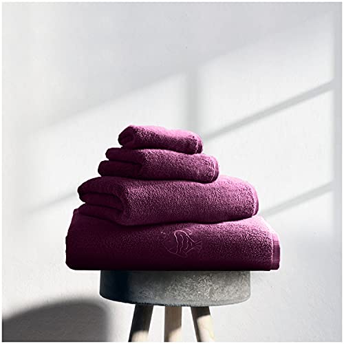 GC GAVENO CAVAILIA Premium 3 Pack Embroidered Fish Towels Sets 450 GSM, Luxury Super Soft Absorbent Bath Sheet, Egyptian Cotton, Raspberry, 80x140 cm