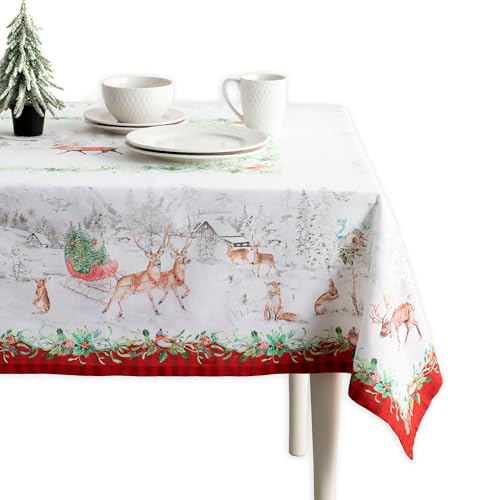 Maison d'Hermine Tablecloth, 100% Cotton, Decorative Washable Tablecloth, Dining Room, Home, Party, Thanksgiving, Christmas, Traditional Christmas Collection, Rectangular, Approx. 60 x 3040 cm