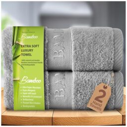 GC GAVENO CAVAILIA Bamboo Hand Towels 2 Pack - 500 gsm Highly Absorbent Towels For Bathroom (50x80 Cm) - 60% Bamboo, 40% Cotton Towels Bale Extra Soft - Silver